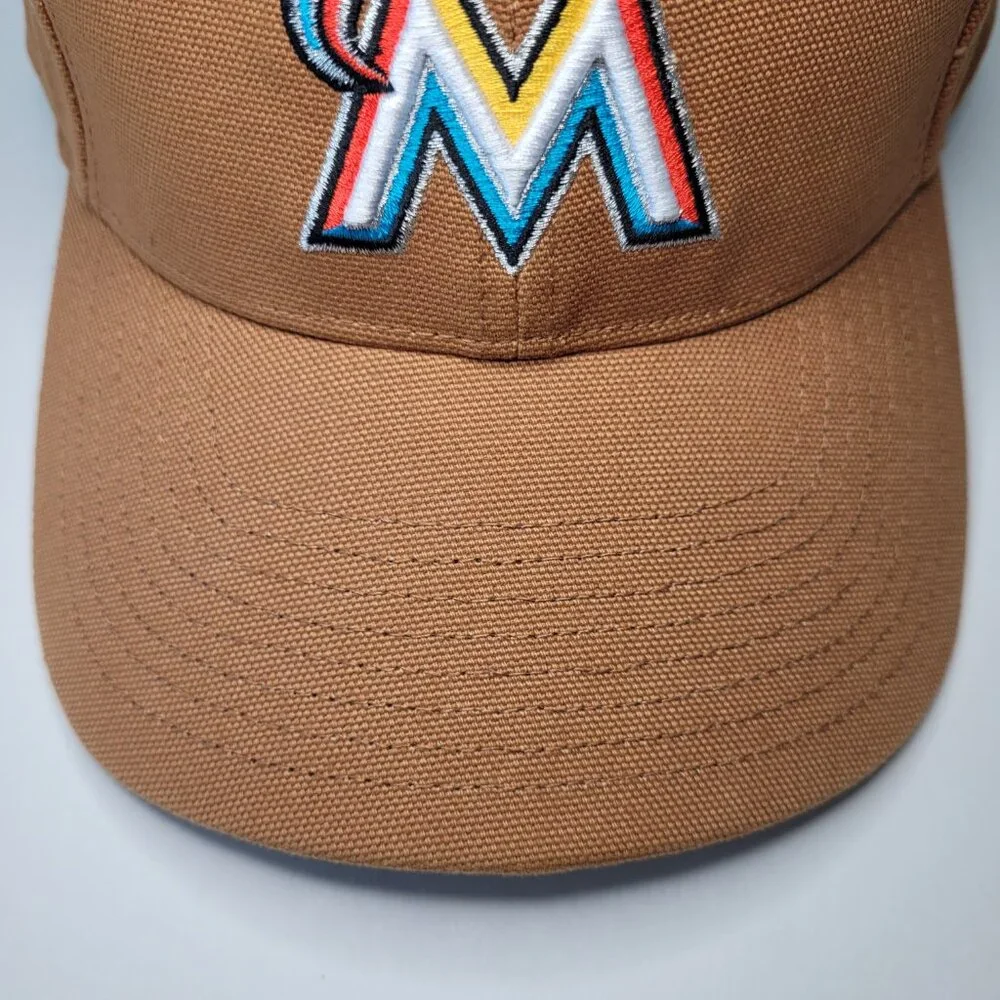 47 Brand Miami Marlins Hat Carhartt x '47 Mens Brown Adjustable Cap MLB Baseball - Picture 8 of 14